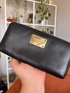 Michael Kors Continental Zip Wallet Black Pebble Leather